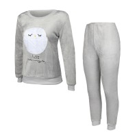 Жіноча махрова тепла піжама Owl Gray XL
