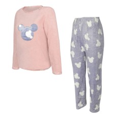Жіноча махрова тепла піжама Mickey Mouse Pink + Gray XL