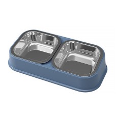 Подвійна миска для котів собак DT712 пластик + нержавіюча сталь Blue