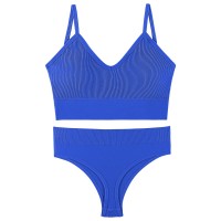 Безшовний комплект жіночої білизни в рубчик 1608# Синій XL 85 ABC