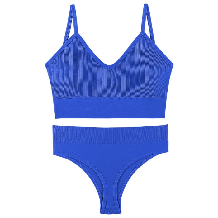 Бесшовный комплект женского белья в рубчик трусы и топ 1608# Синий XL 85 ABC