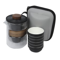 Дорожній чайний набір заварник + 6 піал із чохлом 350 ml скляний Black