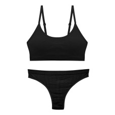 Безшовний комплект жіночої білизни в рубчик 6618# Чорний XL 85 ABC