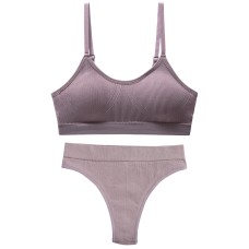 Безшовний комплект жіночої білизни в рубчик 6618# Ліловий XL 85 ABC