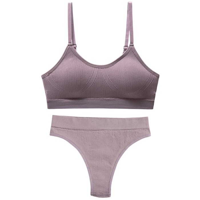 Бесшовный комплект женского белья в рубчик трусы и топ 6618# Лиловый XL 85 ABC