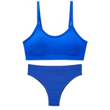 Безшовний комплект жіночої білизни в рубчик труси та топ 0202# Синій L 80 ABC