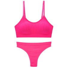 Безшовний комплект жіночої білизни в рубчик труси та топ 6618# Рожевий електрик L 80 ABC