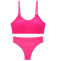 Безшовний комплект жіночої білизни в рубчик 0202# Рожевий електрик M 70/75 ABC