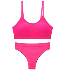 Безшовний комплект жіночої білизни в рубчик 0202# Рожевий електрик M 70/75 ABC