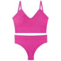 Безшовний комплект жіночої білизни в рубчик 1608# Рожевий електрик XL 85 ABC