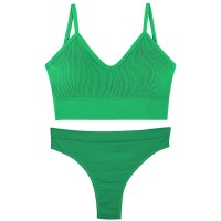 Безшовні комплект жіночої білизни в рубчик труси і топ 1608# Лісовий зелений L 80 ABC