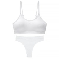 Безшовні комплект жіночої білизни в рубчик труси та топ 6618# Білий L 80 ABC