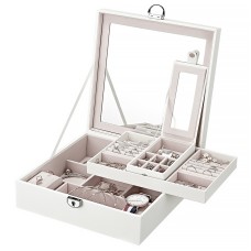 Скринька Casegrace SP-01130 для прикрас та ювелірних виробів із дзеркалом на замку з ключем 26,5*26,5*8,5 см White