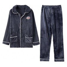 Комплект чоловічої піжами CK-206 Dark Gray сорочка з довгим рукавом та штанами тепла L