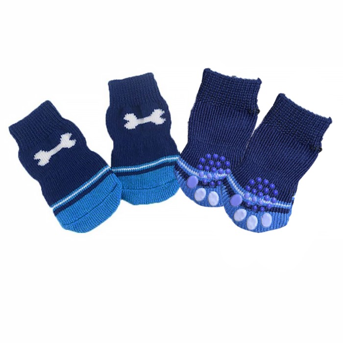Носки для собак DT812 с нескользящими накладками согревающие Кость L