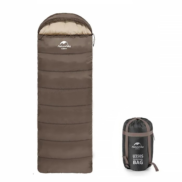 Туристический спальный мешок Naturehike U350 c капюшоном Brown + Beige