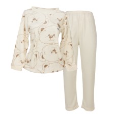 Комплект жіночої піжами 305 Bear Brown сорочка з довгим рукавом і штанами тепла фланелева 2XL