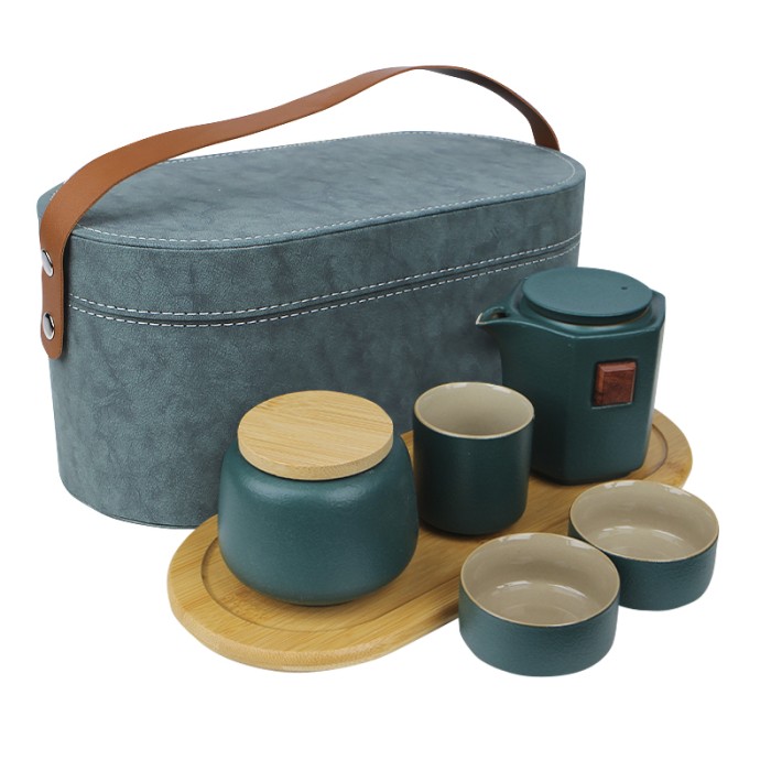 Дорожный набор 45521 для чайной церемонии из 7 предметов керамический Dark Green