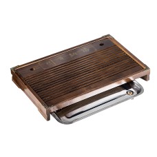 Чабань столик XYY013 для чайних церемоній 38*28*6 см бамбуковий прямокутний з піддоном з нержавіючої сталі