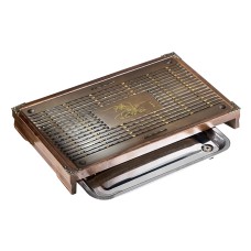 Чабань столик XYY014 для чайних церемоній 38*28*6 см бамбуковий прямокутний із піддоном із нержавіючої сталі