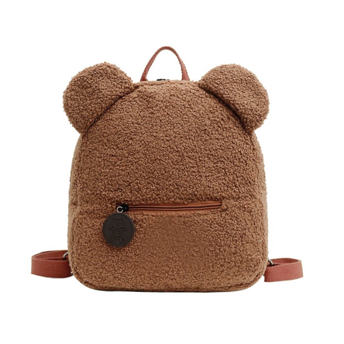 Детский рюкзак 6791 на одно отделение с внешним карманом ремешком и ушками Brown