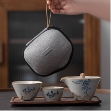 Дорожній чайний набір 20240129 Гайвань 170 ml керамічний + 2 піали з чохлом підставкою та рушником Gray + Blue