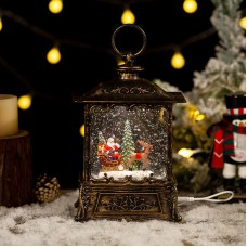 Декоративний ліхтар новорічний 365985 різдвяна прикраса для дому музичний USB+Батарейка Дід Мороз з оленем