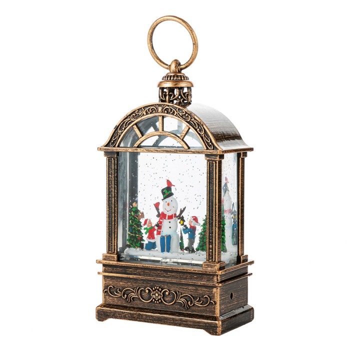 Декоративный фонарь новогодний 2024 11*6,5*21 см рождественское украшения для дома USB+Батарейким подвесной с подсветкой Снеговик и ребенок