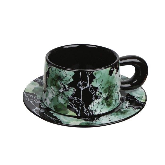 Сувенирный подарочный кофейный набор Qinglan Ruomeng чашка+блюдце+подарочная коробка керамический Black