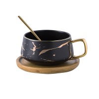 Чашка кави з бамбуковим блюдцем A2024 кухоль з ложкою золотий мармур для кави чаю Black