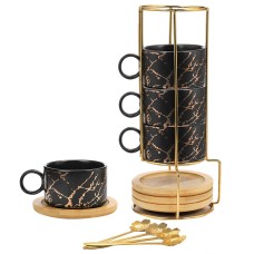 Набір чашок Мармурова розкіш 4 шт з бамбуковим блюдцем підставкою ложкою для чаю