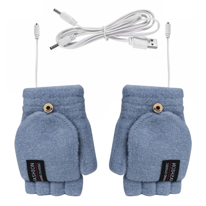 Женские варежки-митенки 2020 перчатки с подогревом от USB и пристегивающейся варежкой Blue