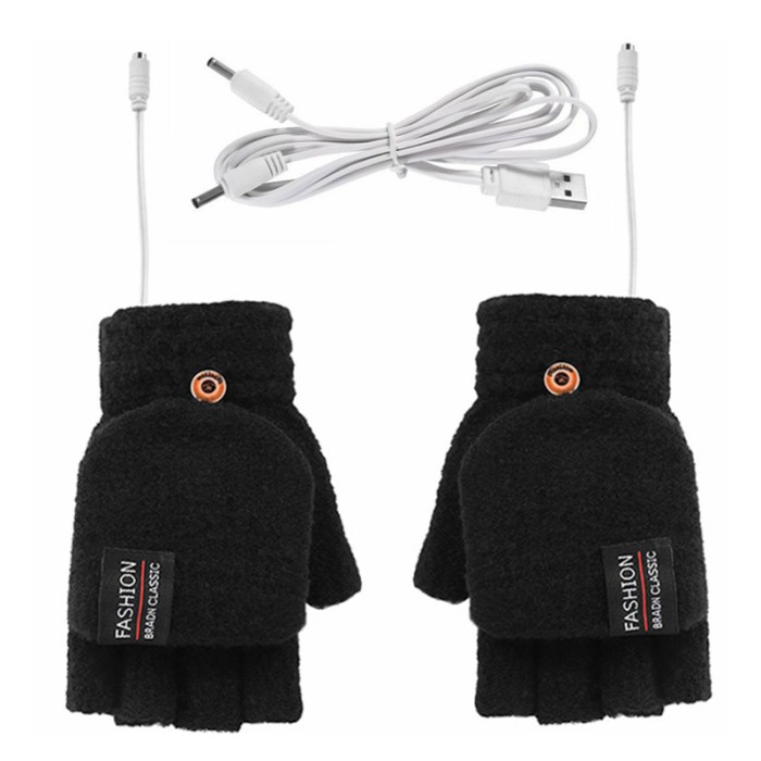 Женские варежки-митенки 2020 перчатки с подогревом от USB и пристегивающейся варежкой Black