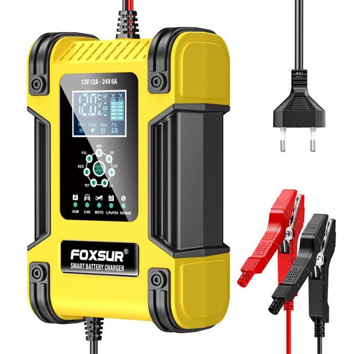 Импульсное зарядное устройство Foxsur FBC122412D-Y 12V12А 24V6А с дисплеем Yellow