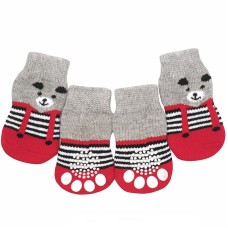Шкарпетки для собак 2305CGSL1479 з неслизькими накладками, що зігрівають Ведмідь M Червоний