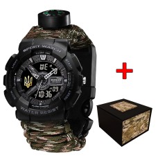 Patriot 005 Тризуб золото Чорний Паракордовий ремінець Camo Green + Коробка