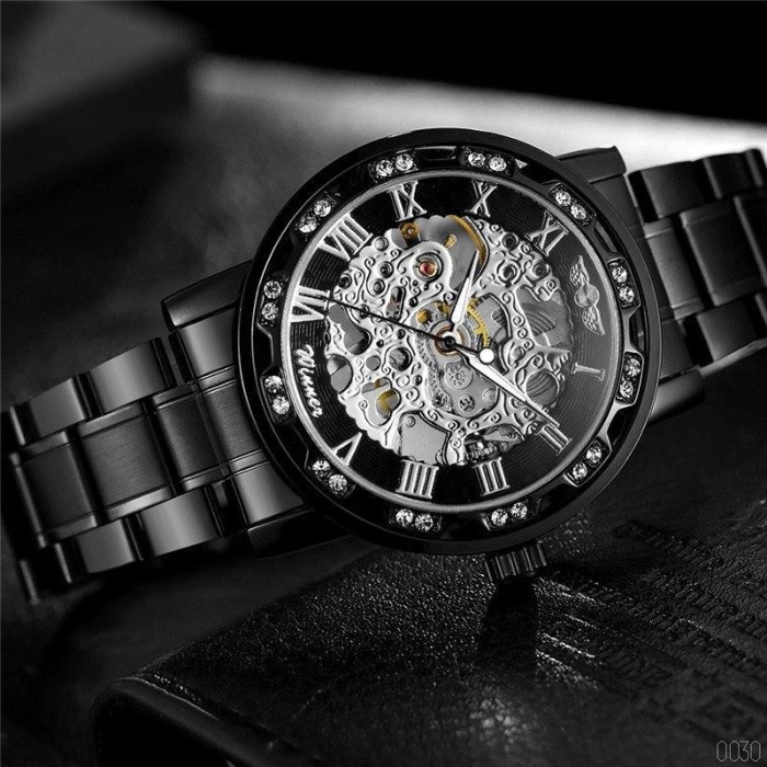 Winner 8012 Diamonds Automatic Black-Silver