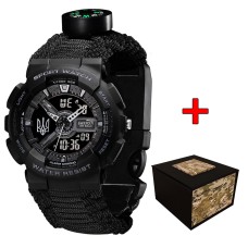 Awarder 005 Тризуб срібло  Black + Паракордовий ремінець Black