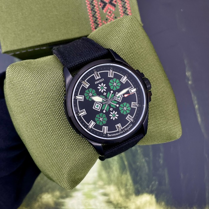 Awarder Embroidery Black-Green Black Battery 10ATM