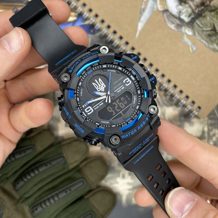 Patriot 001BUUASI Тризуб срібло Чорні з синім + Коробка.