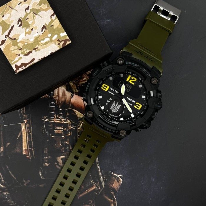 Patriot 004AGUASI Тризуб срібло Зелені + Коробка.