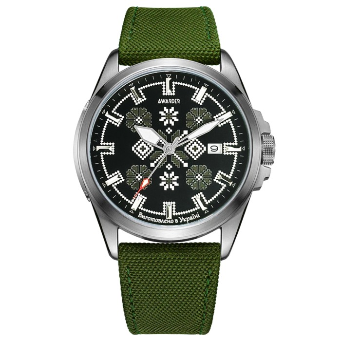 Awarder Embroidery Silver-Army Green Green  Automatic 10ATM