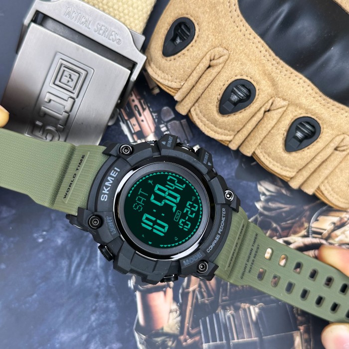 Годинник Skmei 1356AG Army Green + Compass