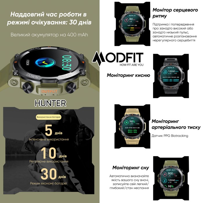 Смарт годинник Modfit Hunter Khaki 36 мм