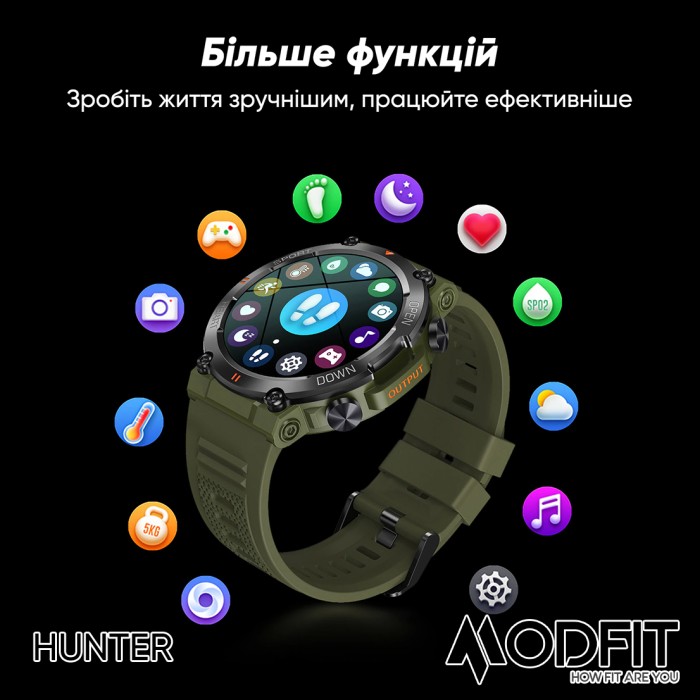 Смарт годинник Modfit Hunter All Black 36 мм
