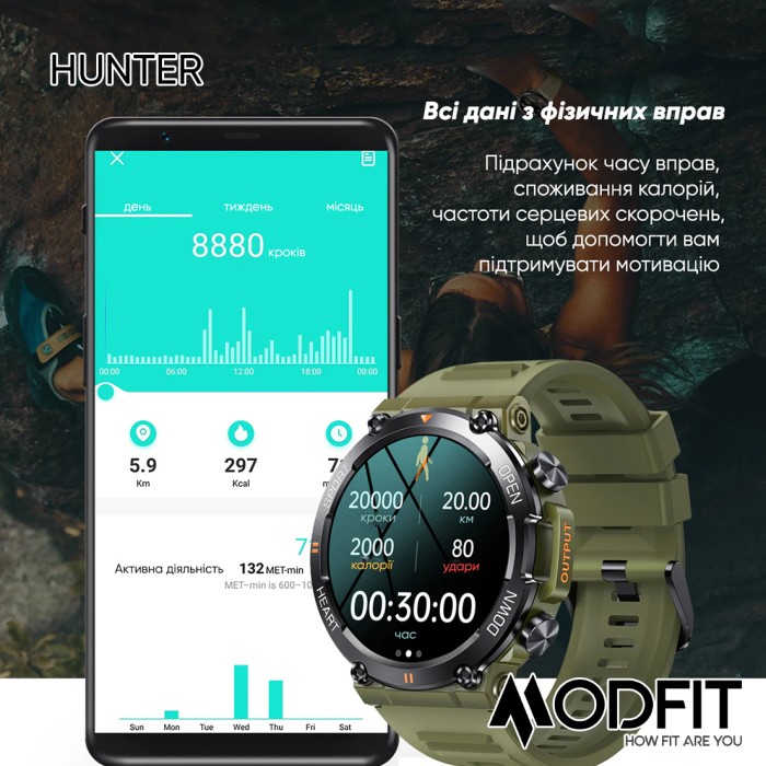 Смарт годинник Modfit Hunter All Black 36 мм