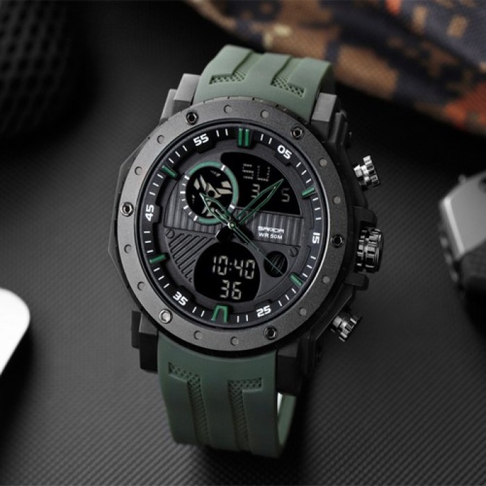 Наручний годинник Sanda 6012 Green-Black для чоловіків