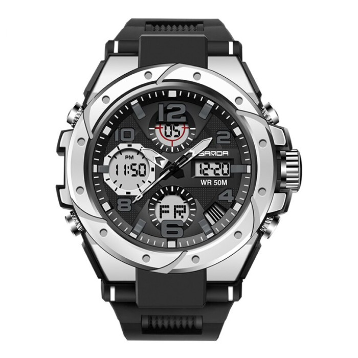 Годинник Sanda 6008 Black-Silver - Спортивний стиль для чоловіків