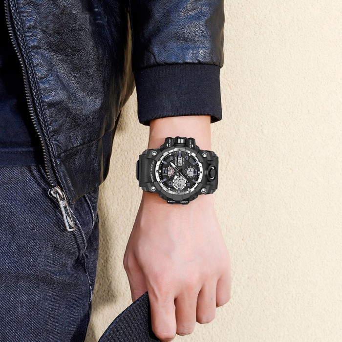 Чоловічий спортивний годинник Sanda 6021 Black-Silver