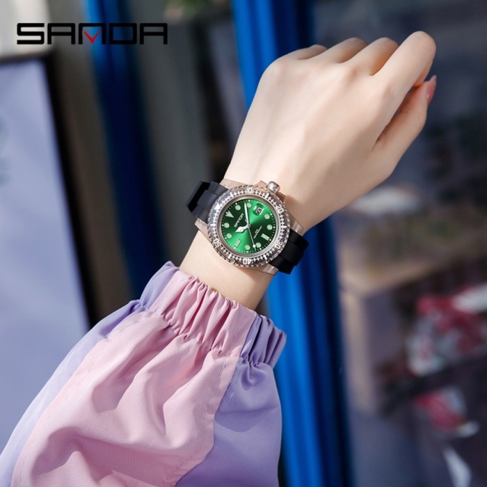 Наручний годинник Sanda 9007 Black-Green - стиль та надійність для сучасних жінок